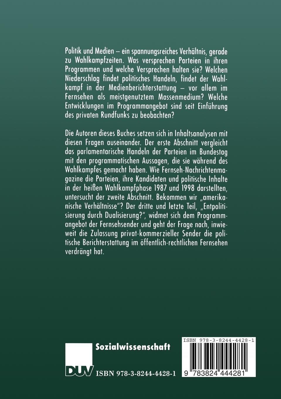 Rückseitencover Politik und Fernsehen