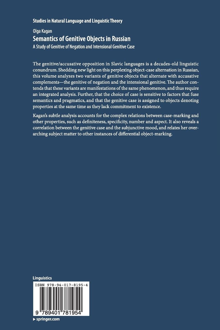 Rückseitencover Semantics of Genitive Objects in Russian