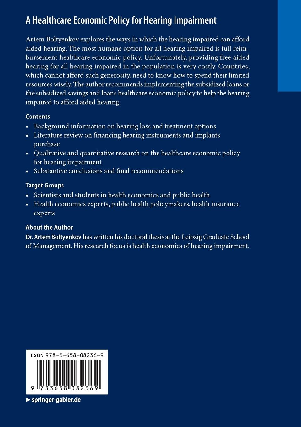 Rückseitencover A Healthcare Economic Policy for Hearing Impairment