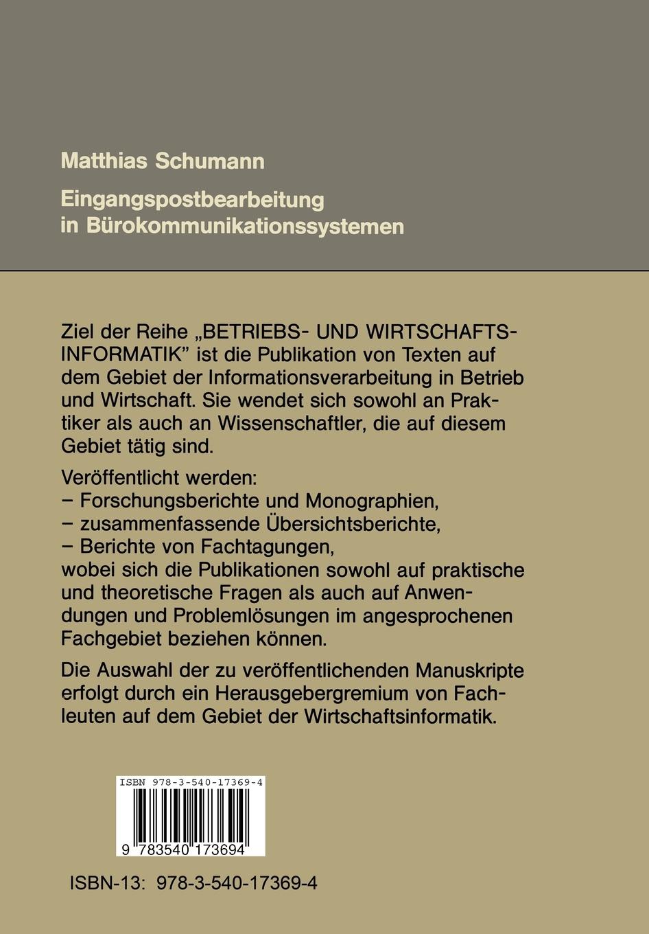 Rückseitencover Eingangspostbearbeitung in Bürokommunikationssystemen