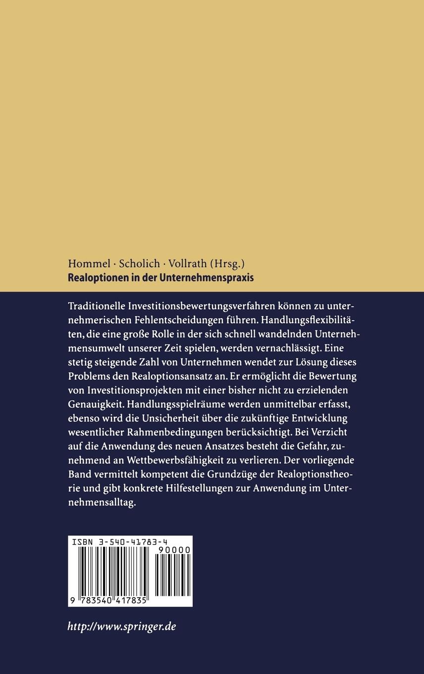 Rückseitencover Realoptionen in der Unternehmenspraxis