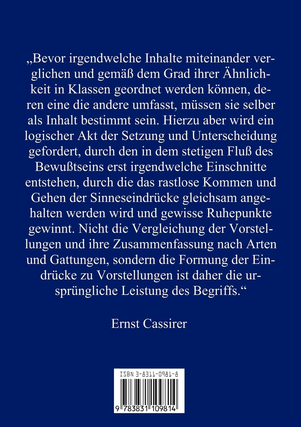 Rückseitencover Die Begriffstheorie Ernst Cassirers