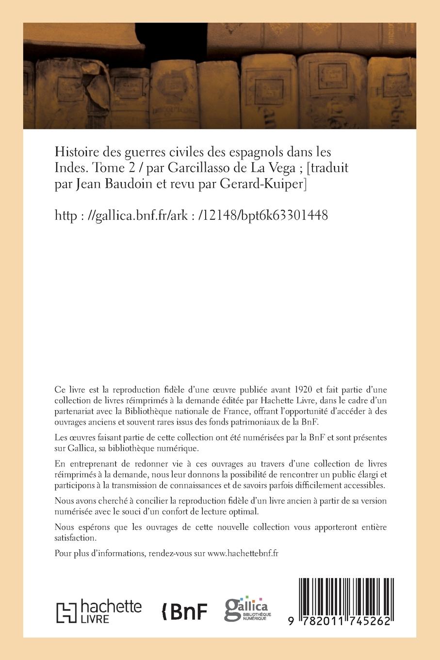 Rückseitencover Histoire Des Guerres Civiles Des Espagnols Dans Les Indes. Tome 2