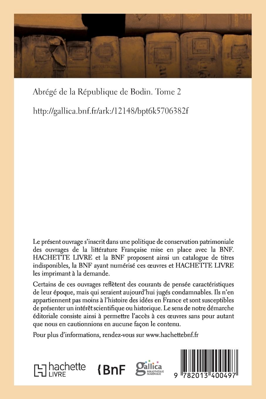 Rückseitencover Abrégé de la République de Bodin. Tome 2