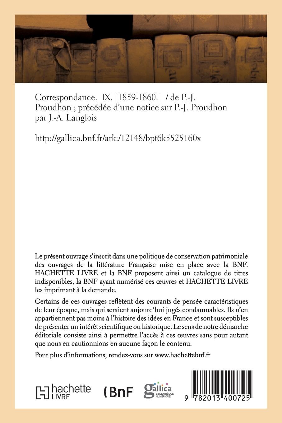 Rückseitencover Correspondance. Tome IX