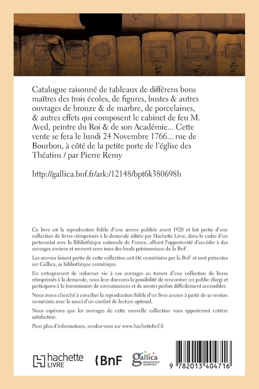 Rückseitencover Catalogue de Tableaux, de Figures, Bustes & Autres Ouvrages de Bronze & de Marbre