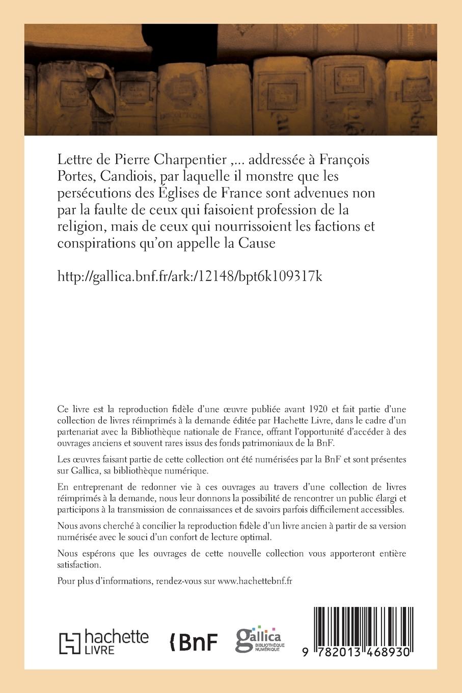 Rückseitencover Lettre de Pierre Charpentier