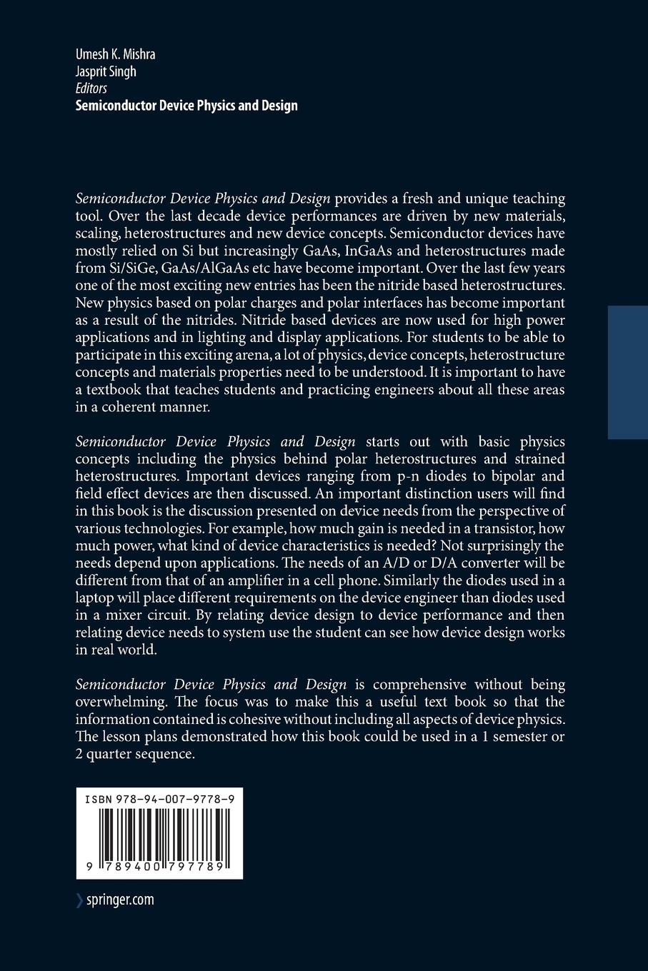 Rückseitencover Semiconductor Device Physics and Design