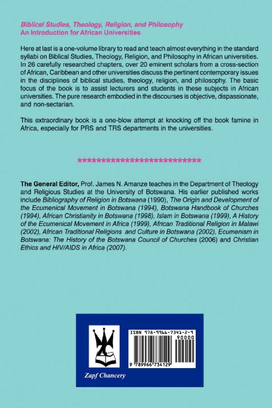 Rückseitencover Biblical Studies, Theology, Religion and Philosophy. An Introduction for African Universities