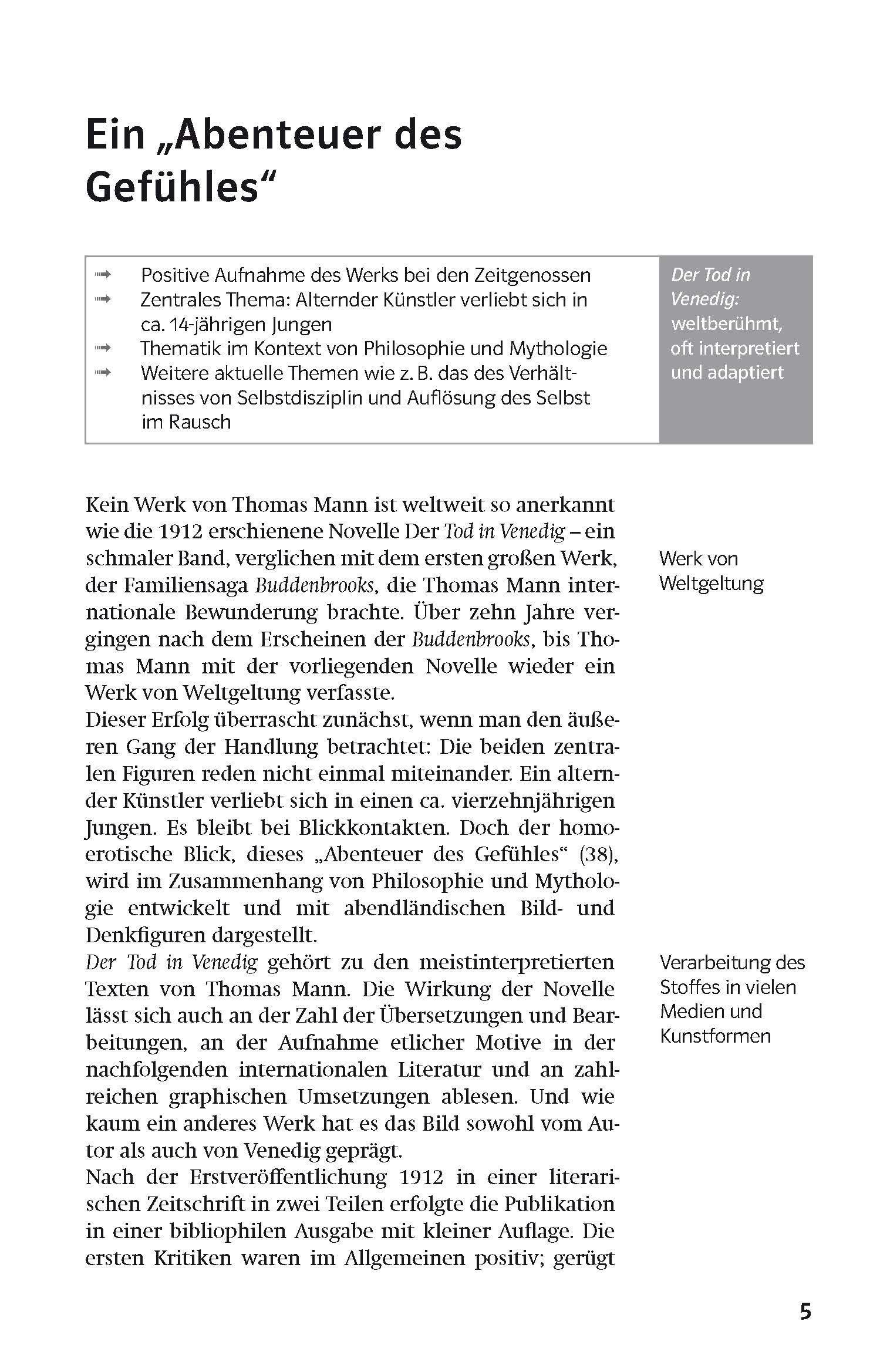 Beispielinhalt (Bild) Klett Lektürehilfen Thomas Mann "Der Tod in Venedig"