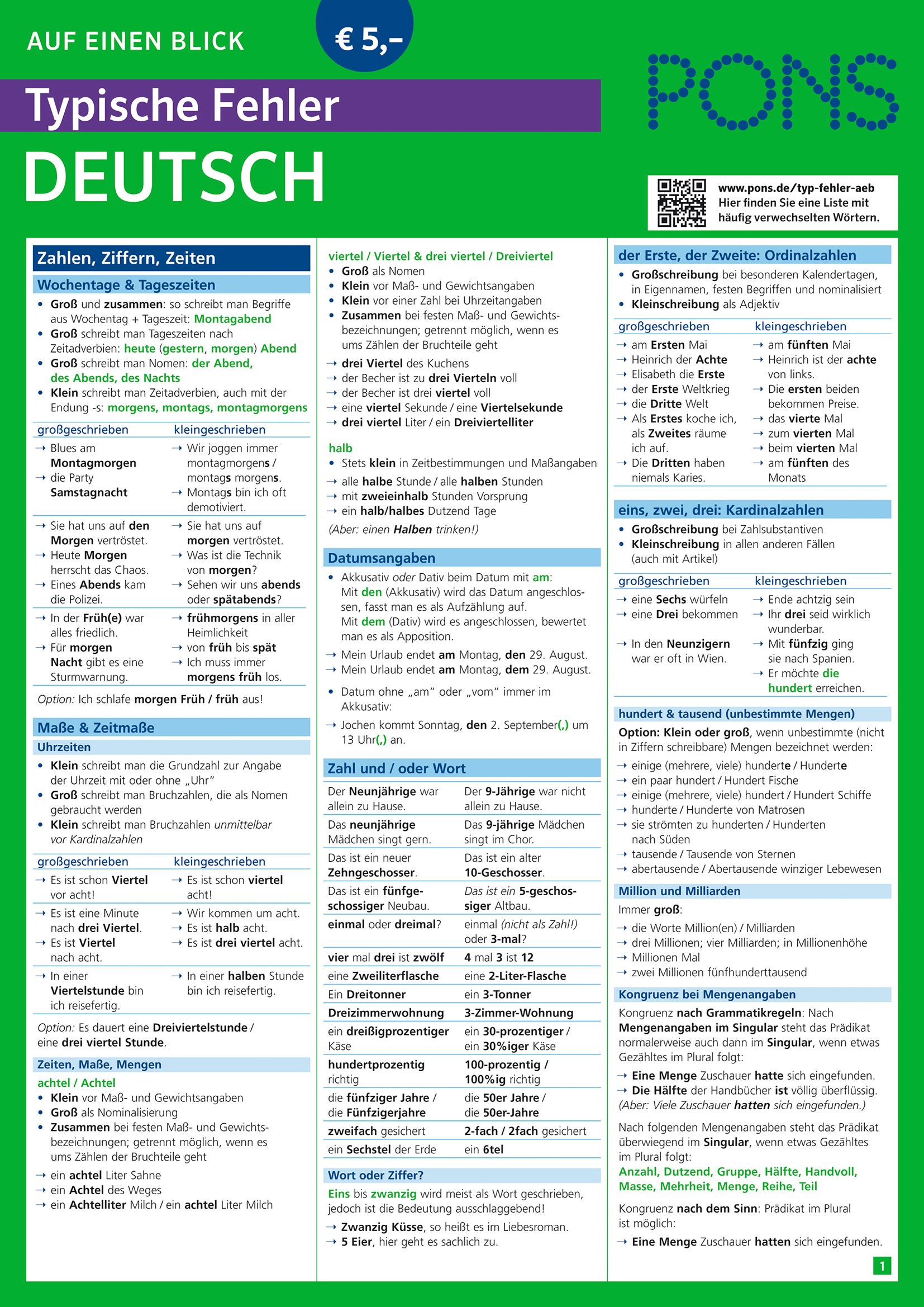 Vorderes Coverbild PONS Typische Fehler auf einen Blick Deutsch