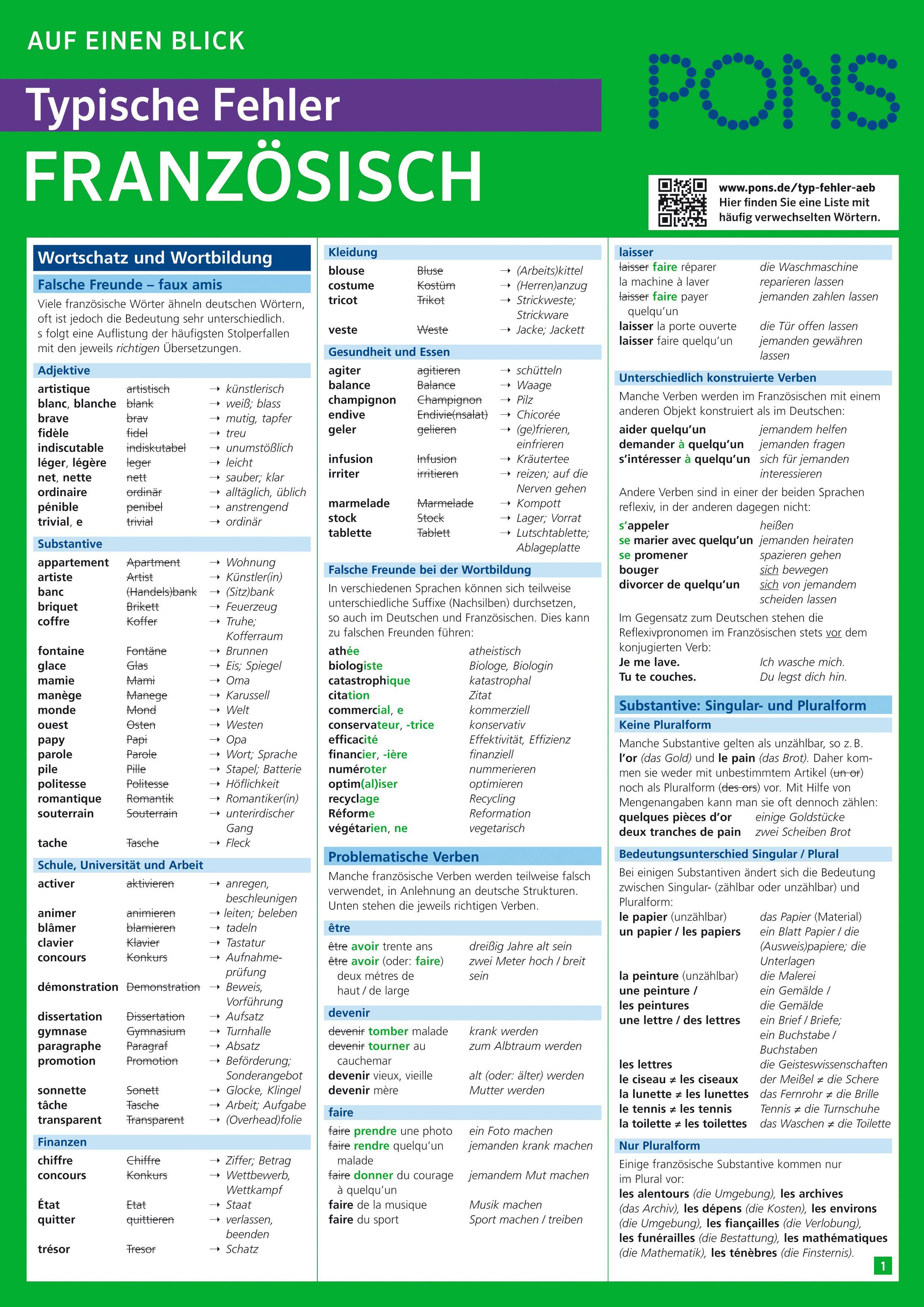Vorderes Coverbild PONS Auf einen Blick Typische Fehler Französisch