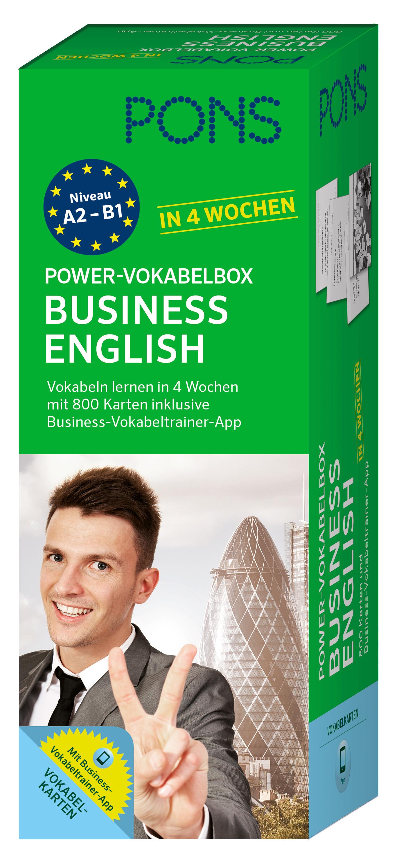 Vorderes Coverbild PONS Power-Vokabelbox Business English in 4 Wochen