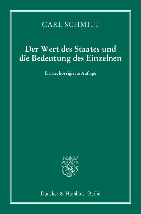 Vorderes Coverbild Der Wert des Staates und die Bedeutung des Einzelnen