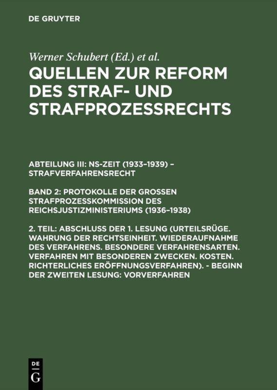 Vorderes Coverbild Abschluß der 1. Lesung (Urteilsrüge. Wahrung der Rechtseinheit. ...). - Beginn der zweiten Lesung: Vorverfahren