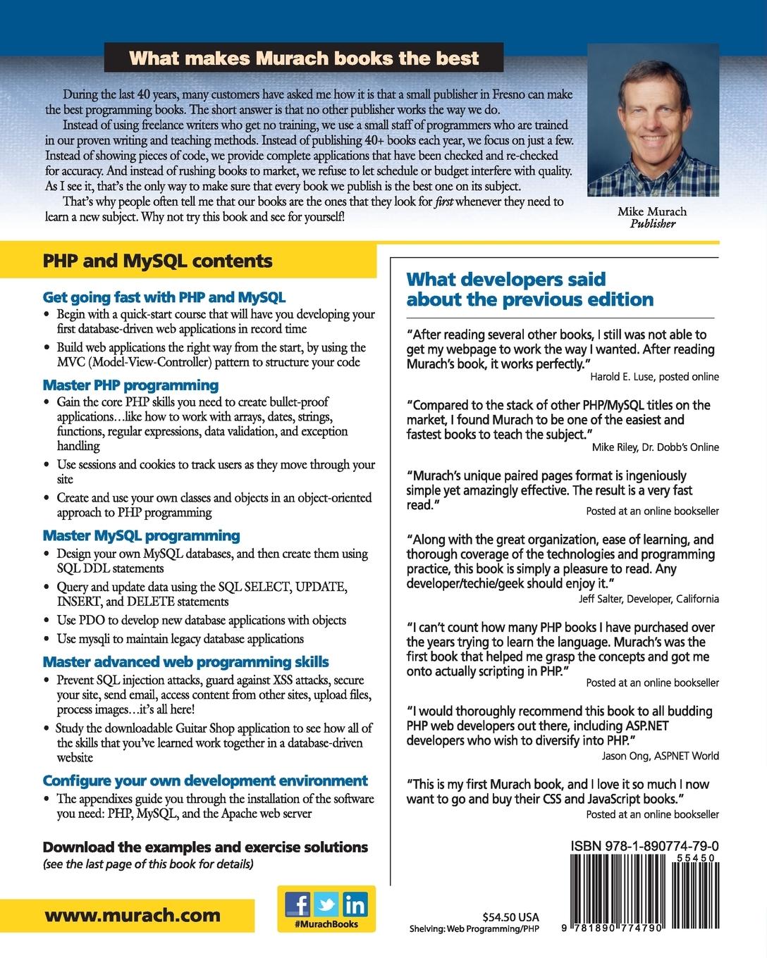 Rückseitencover Murach's PHP and MySQL (2nd Edition)