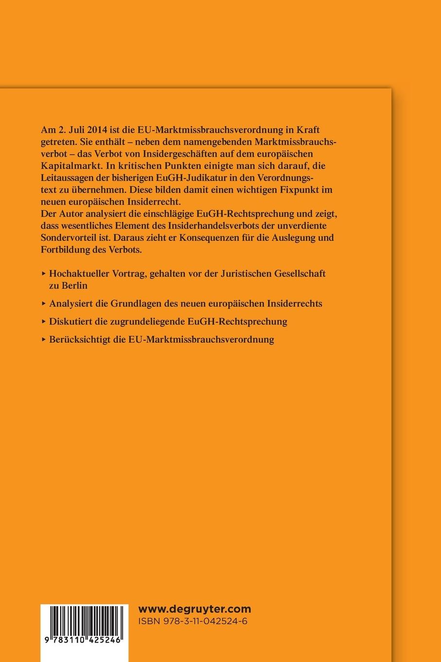 Rückseitencover Das Europäische Insiderhandelsverbot