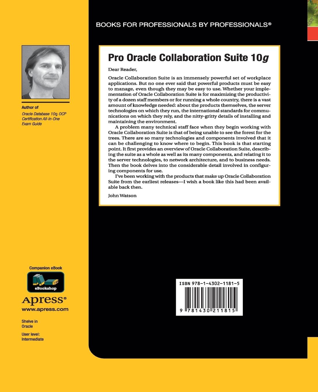 Rückseitencover Pro Oracle Collaboration Suite 10g