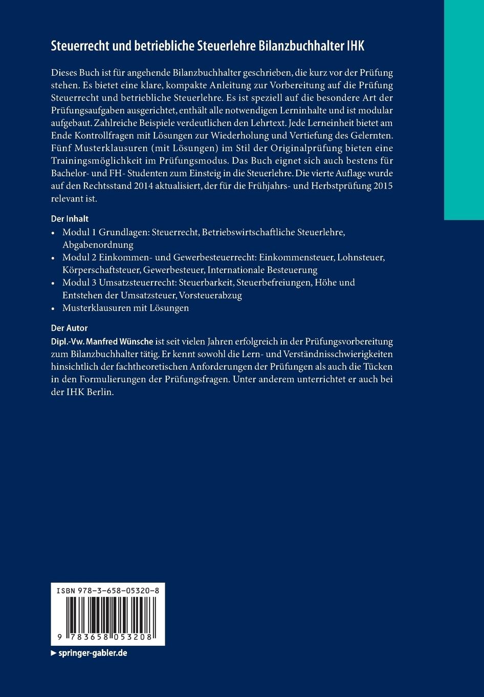Rückseitencover Steuerrecht und betriebliche Steuerlehre Bilanzbuchhalter IHK