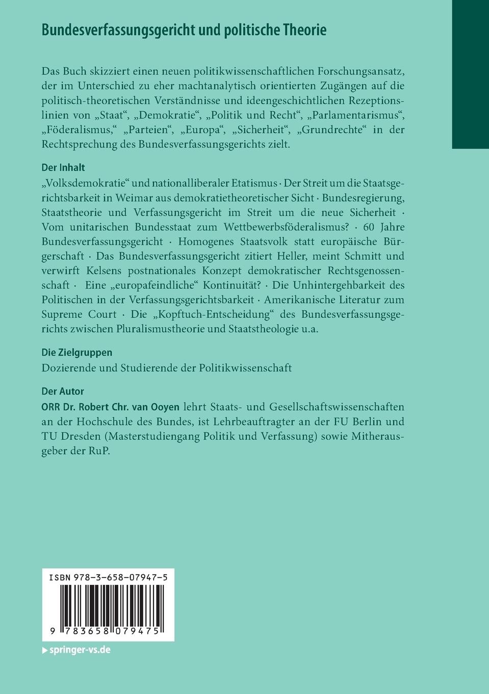 Rückseitencover Bundesverfassungsgericht und politische Theorie