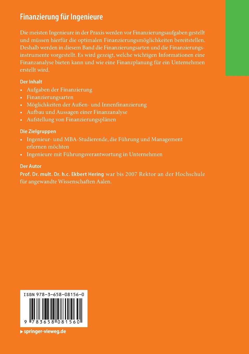 Rückseitencover Finanzierung für Ingenieure