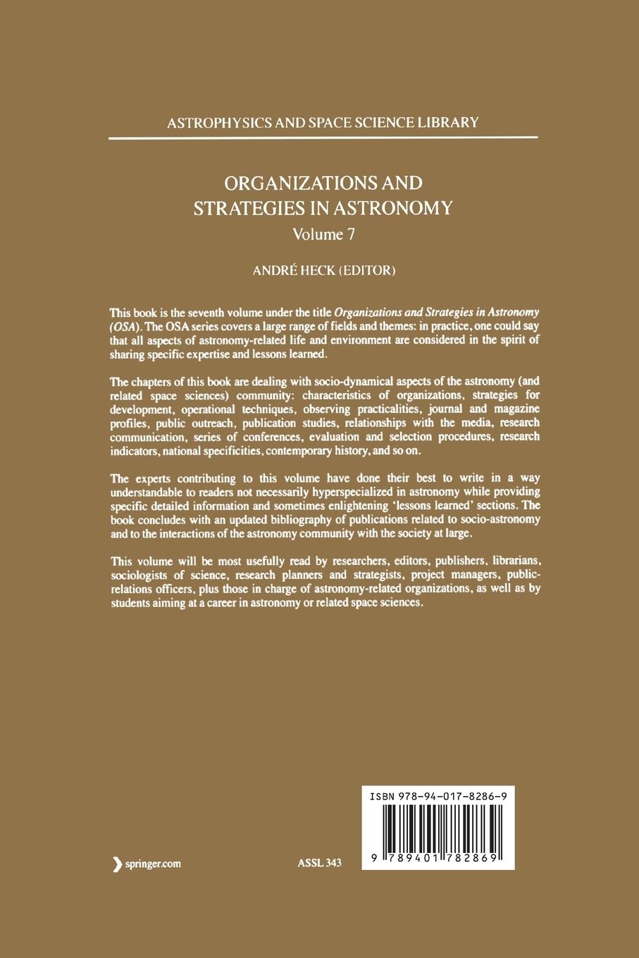 Rückseitencover Organizations and Strategies in Astronomy 7