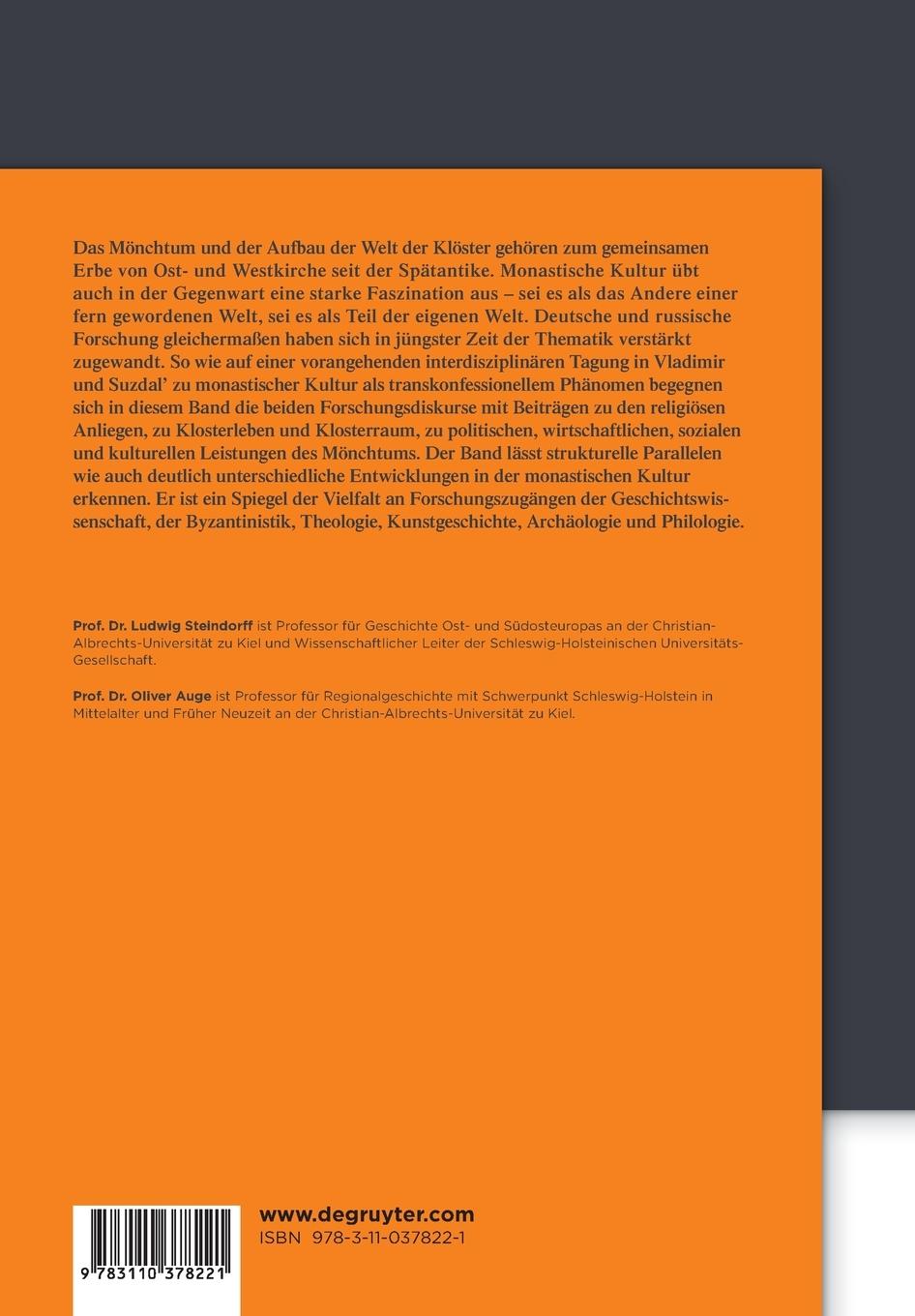 Rückseitencover Monastische Kultur als transkonfessionelles Phänomen