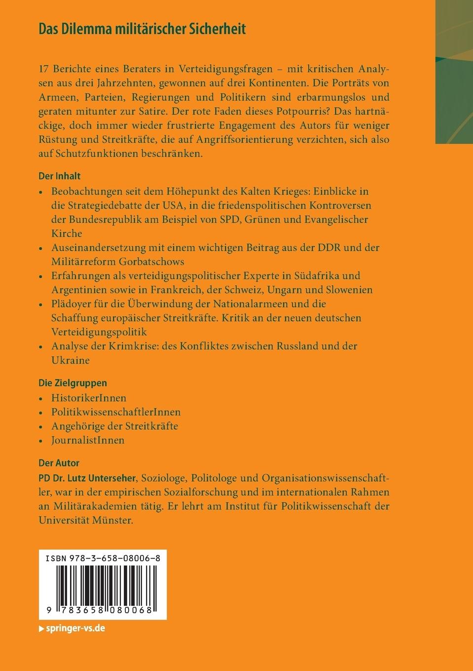 Rückseitencover Das Dilemma militärischer Sicherheit