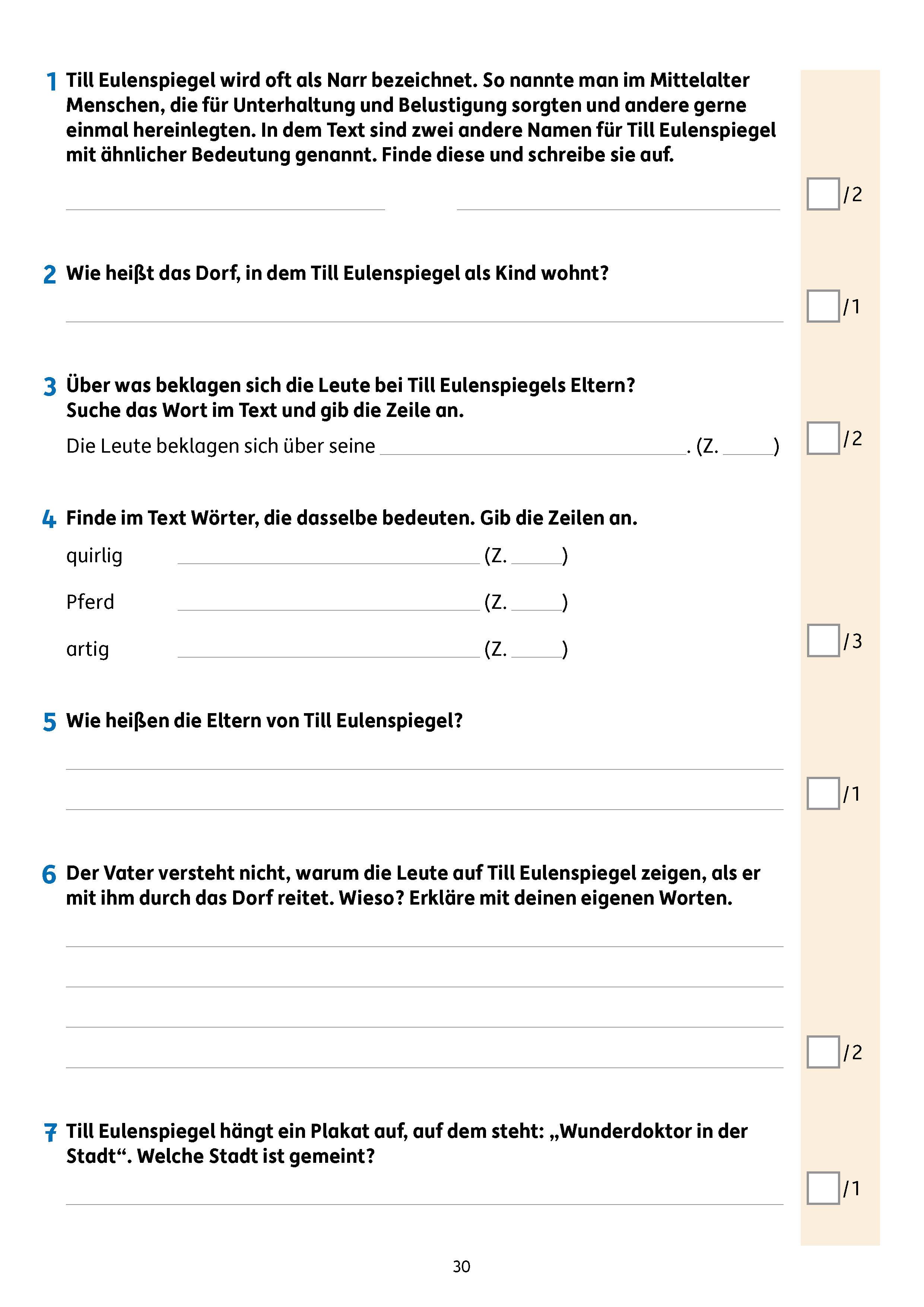Beispielinhalt (Bild) Übungsheft mit Tests in Deutsch 4. Klasse