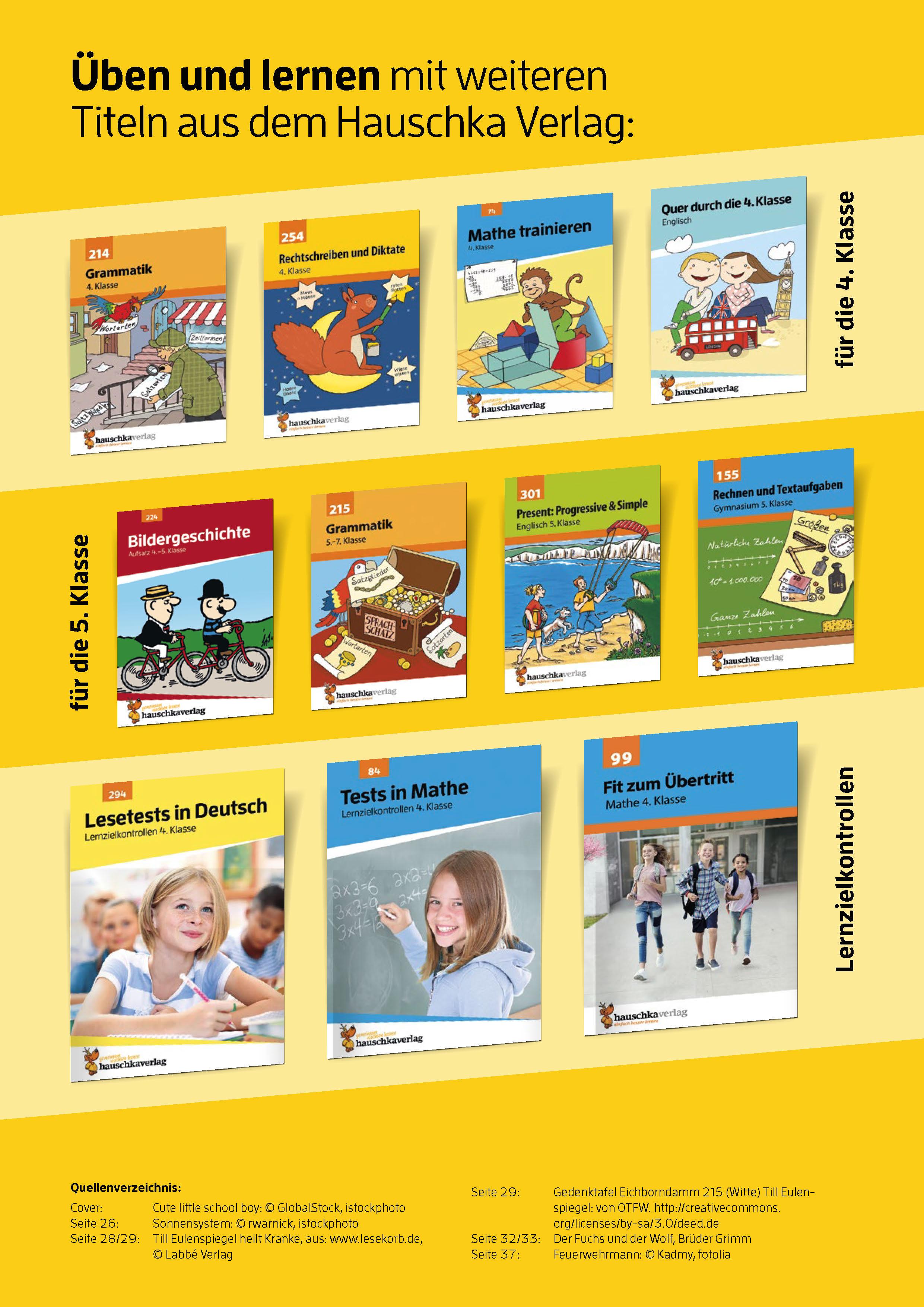 Beispielinhalt (Bild) Übungsheft mit Tests in Deutsch 4. Klasse