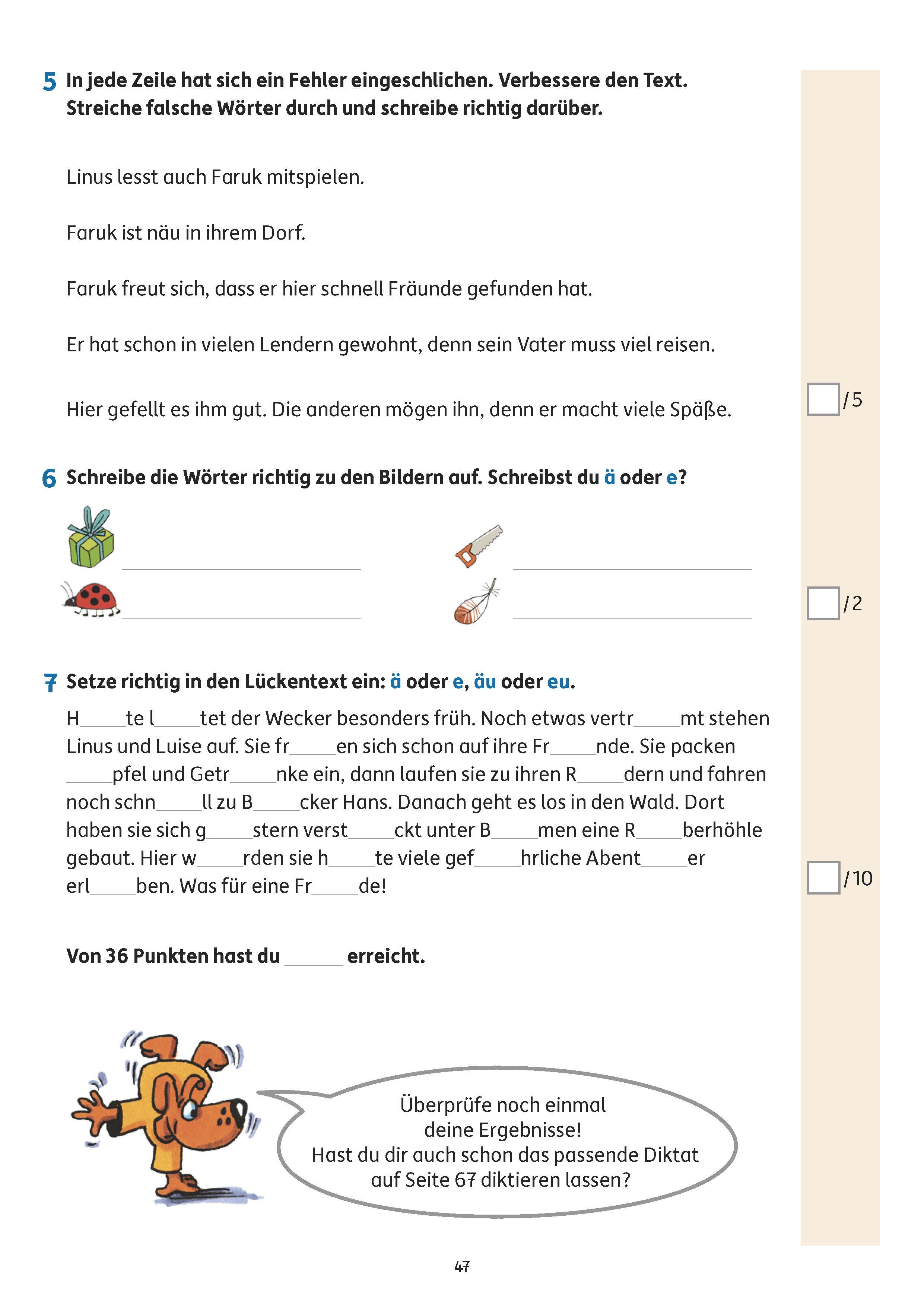 Beispielinhalt (Bild) Übungsheft mit Tests in Deutsch 4. Klasse