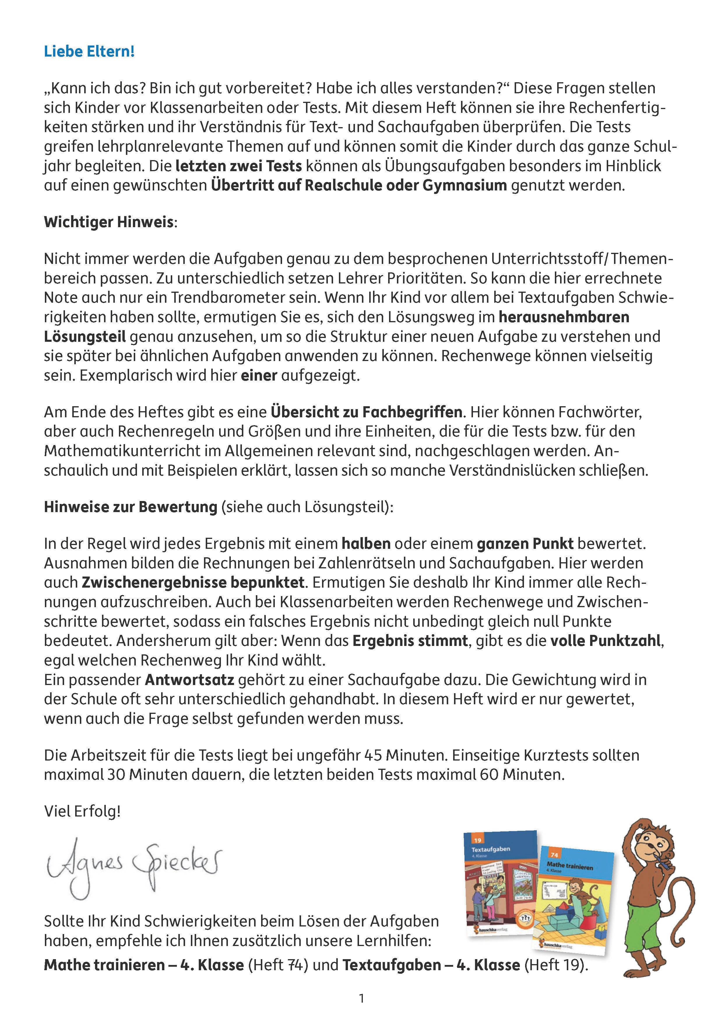 Beispielinhalt (Bild) Tests in Mathe - Lernzielkontrollen 4. Klasse