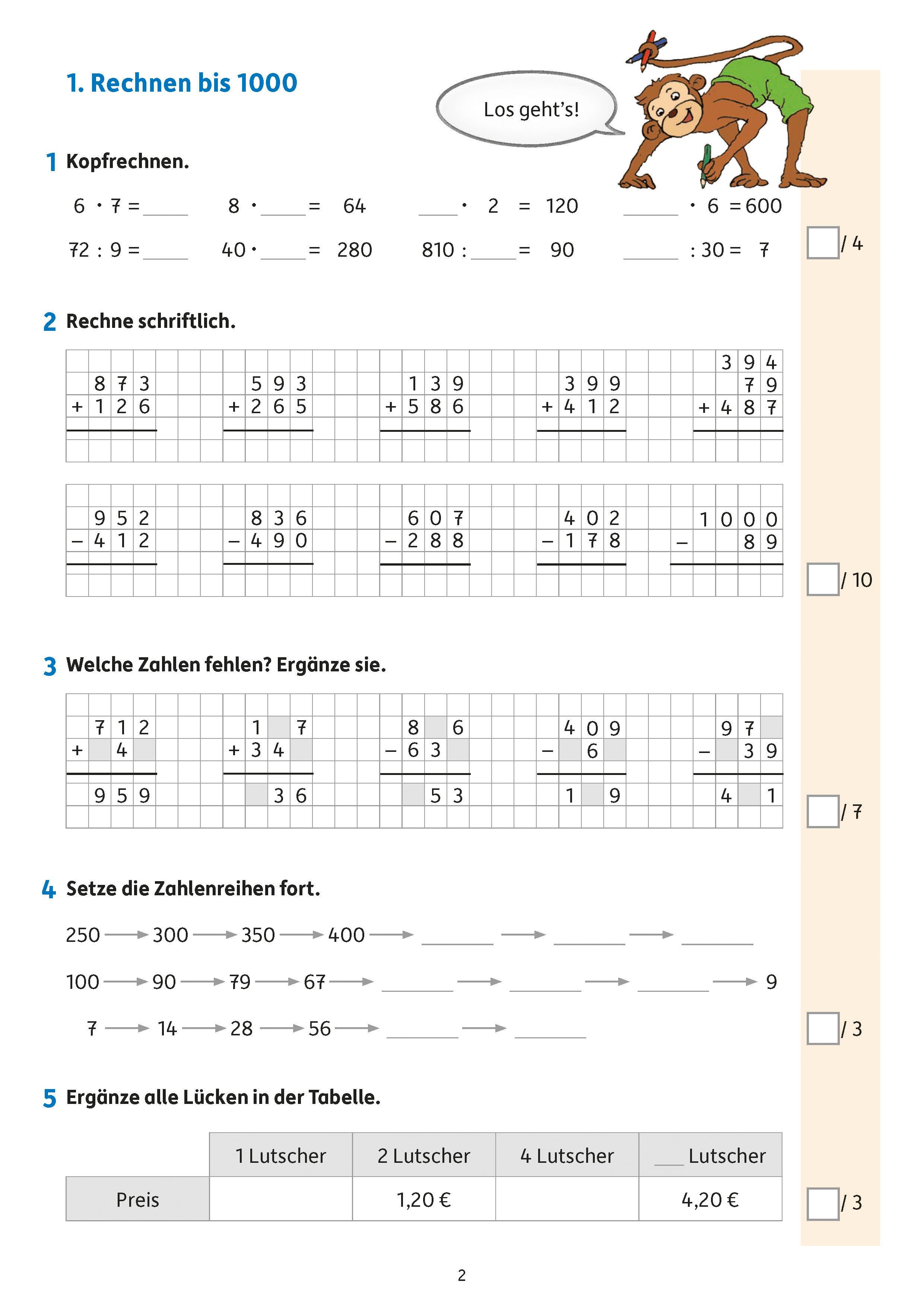 Beispielinhalt (Bild) Tests in Mathe - Lernzielkontrollen 4. Klasse