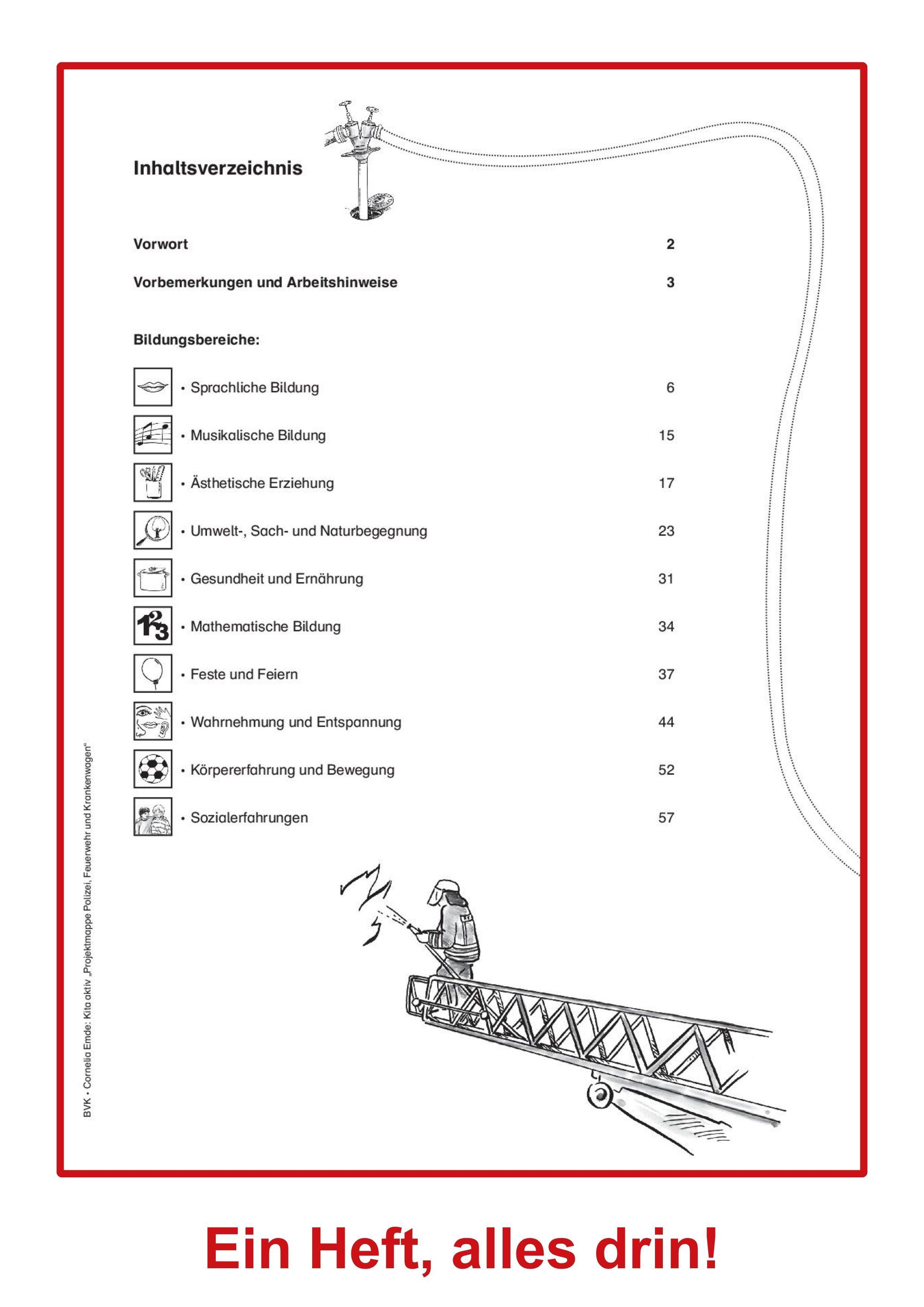 Beispielinhalt (Bild) Kita aktiv Projektmappe Polizei, Feuerwehr und Krankenwagen