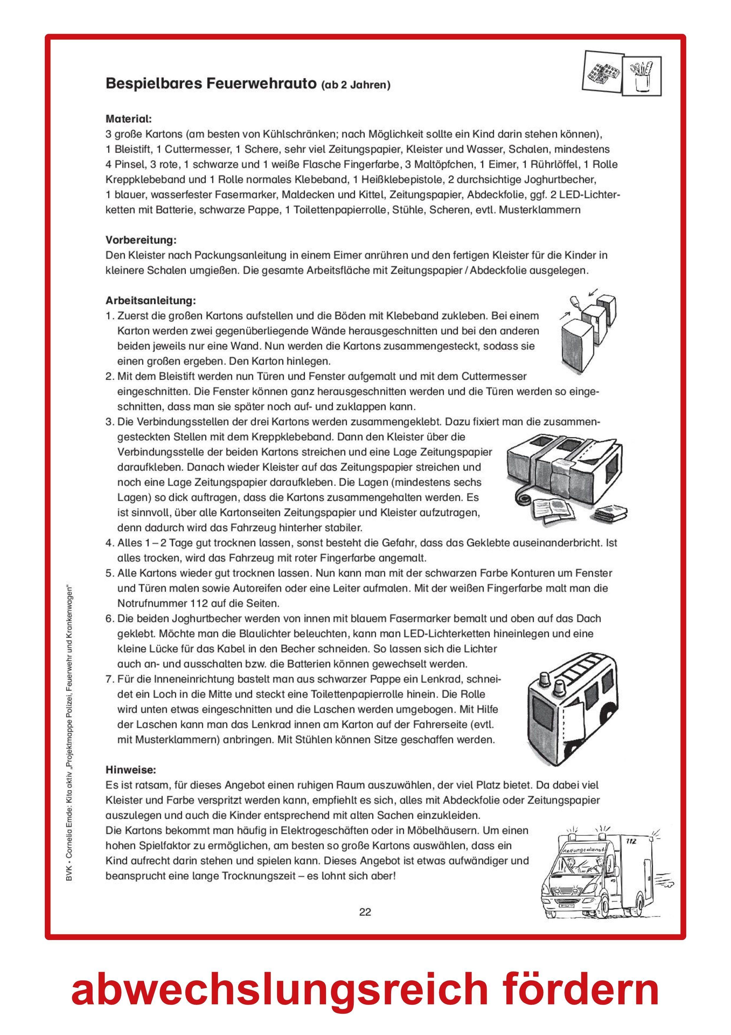Beispielinhalt (Bild) Kita aktiv Projektmappe Polizei, Feuerwehr und Krankenwagen