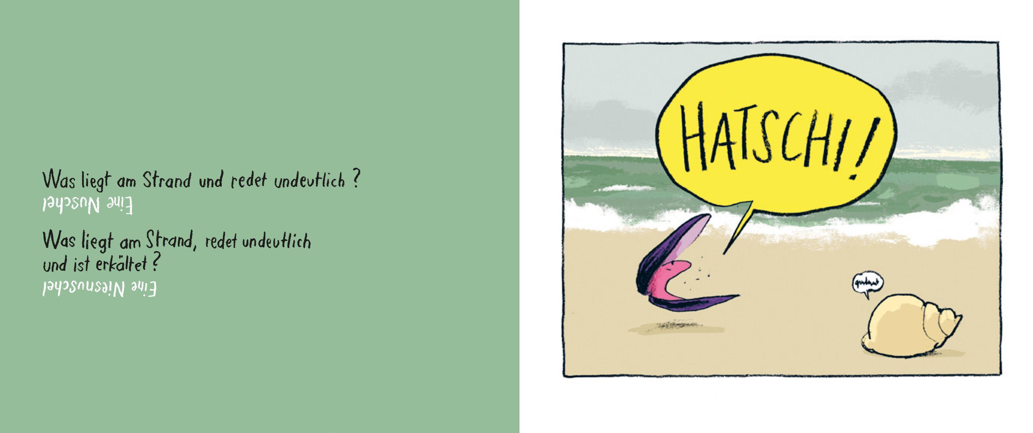 Beispielinhalt (Bild) Was liegt am Strand und redet undeutlich?