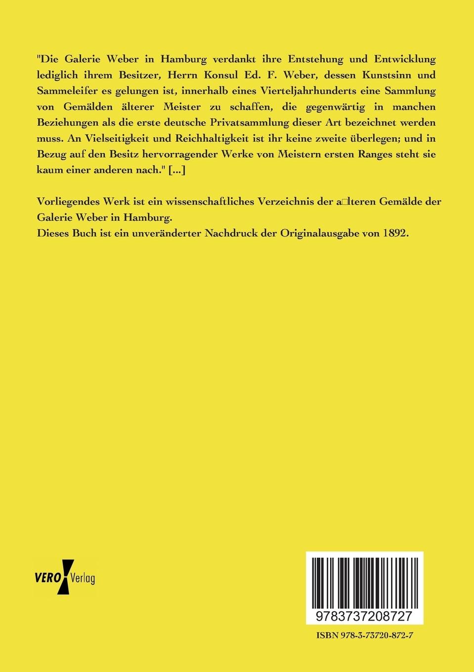 Rückseitencover Wissenschaftliches Verzeichnis der älteren Gemälde der Galerie Weber in Hamburg
