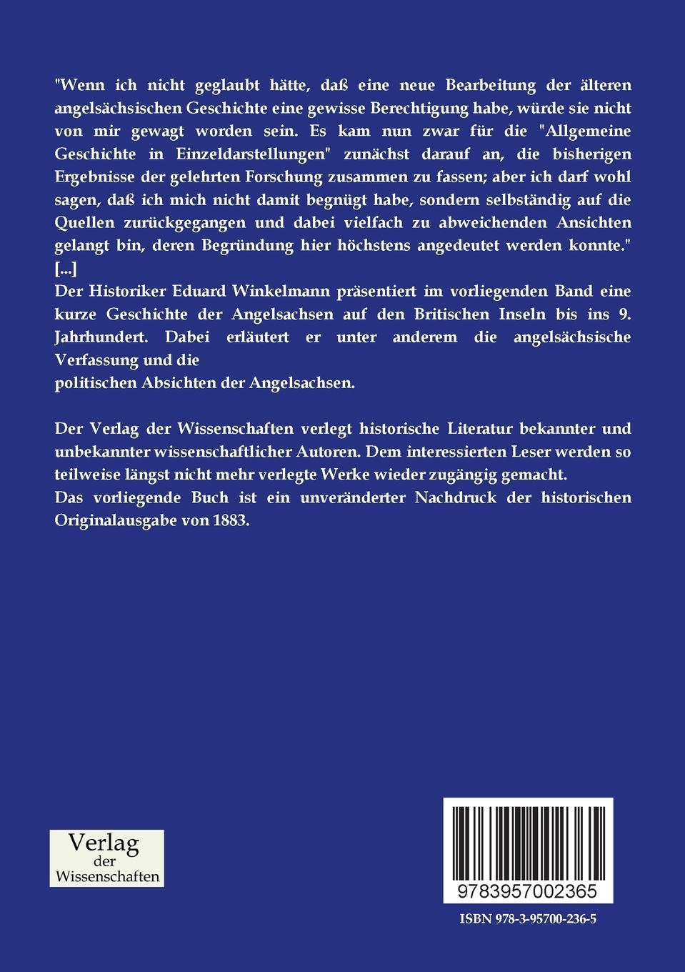 Rückseitencover Geschichte der Angelsachsen bis zum Tode König Aelfreds
