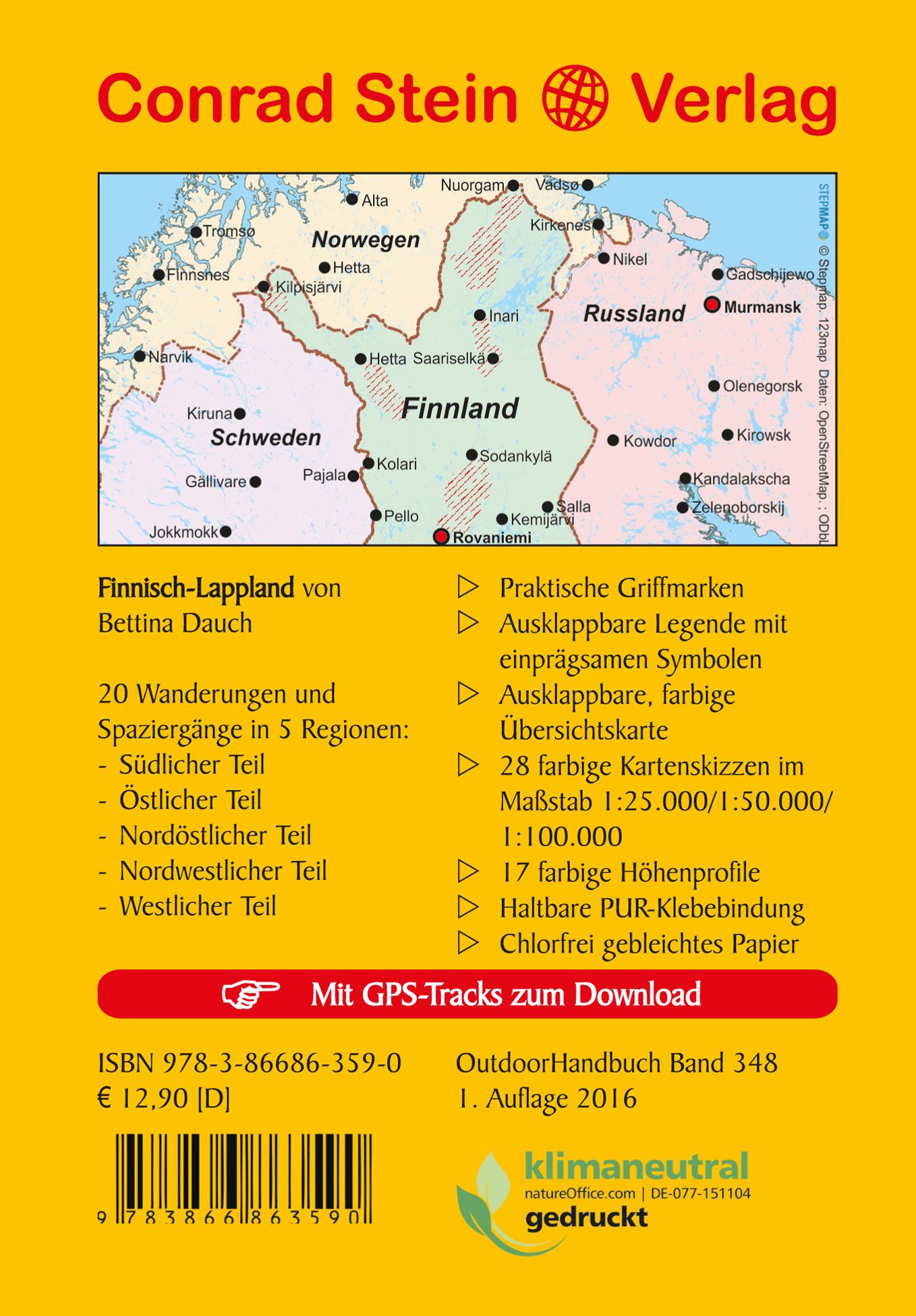 Rückseitencover 20 Wanderungen und Spaziergänge Finnisch-Lappland