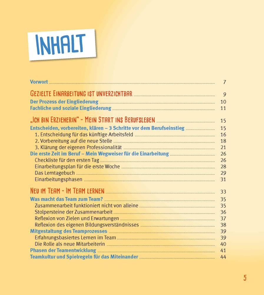 Beispielinhalt (Bild) Das Berufseinsteiger-Buch für ErzieherInnen