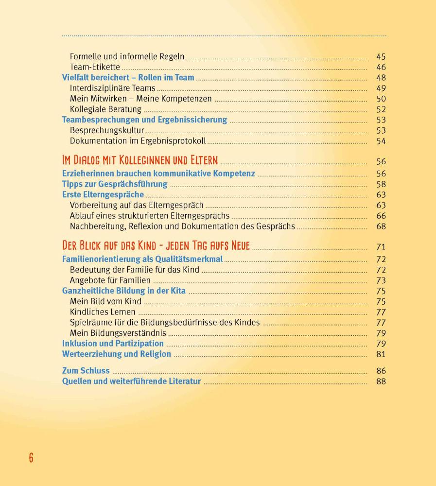 Beispielinhalt (Bild) Das Berufseinsteiger-Buch für ErzieherInnen