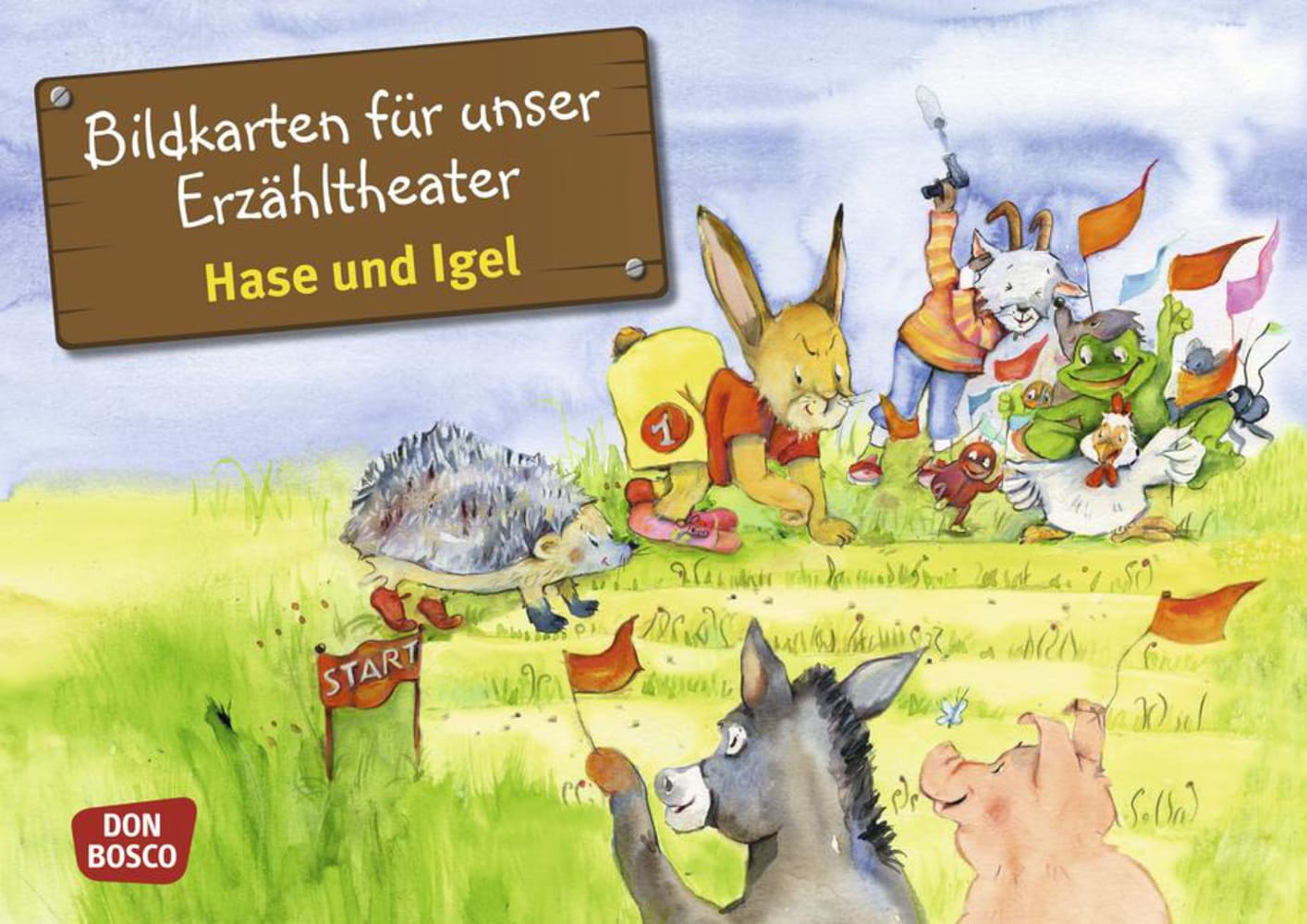 Vorderes Coverbild Hase und Igel. Kamishibai Bildkartenset.