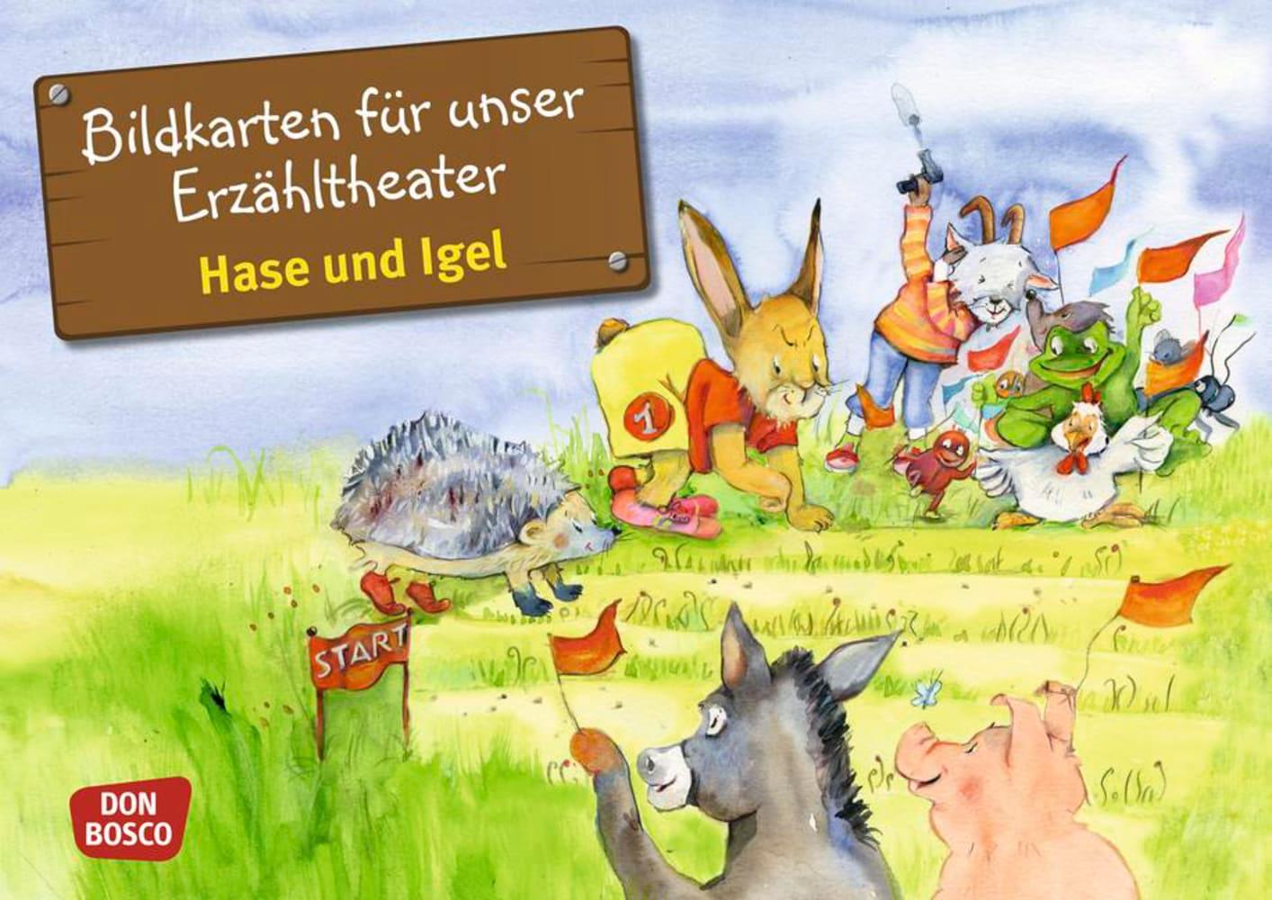Vorderes Coverbild Hase und Igel. Kamishibai Bildkartenset.