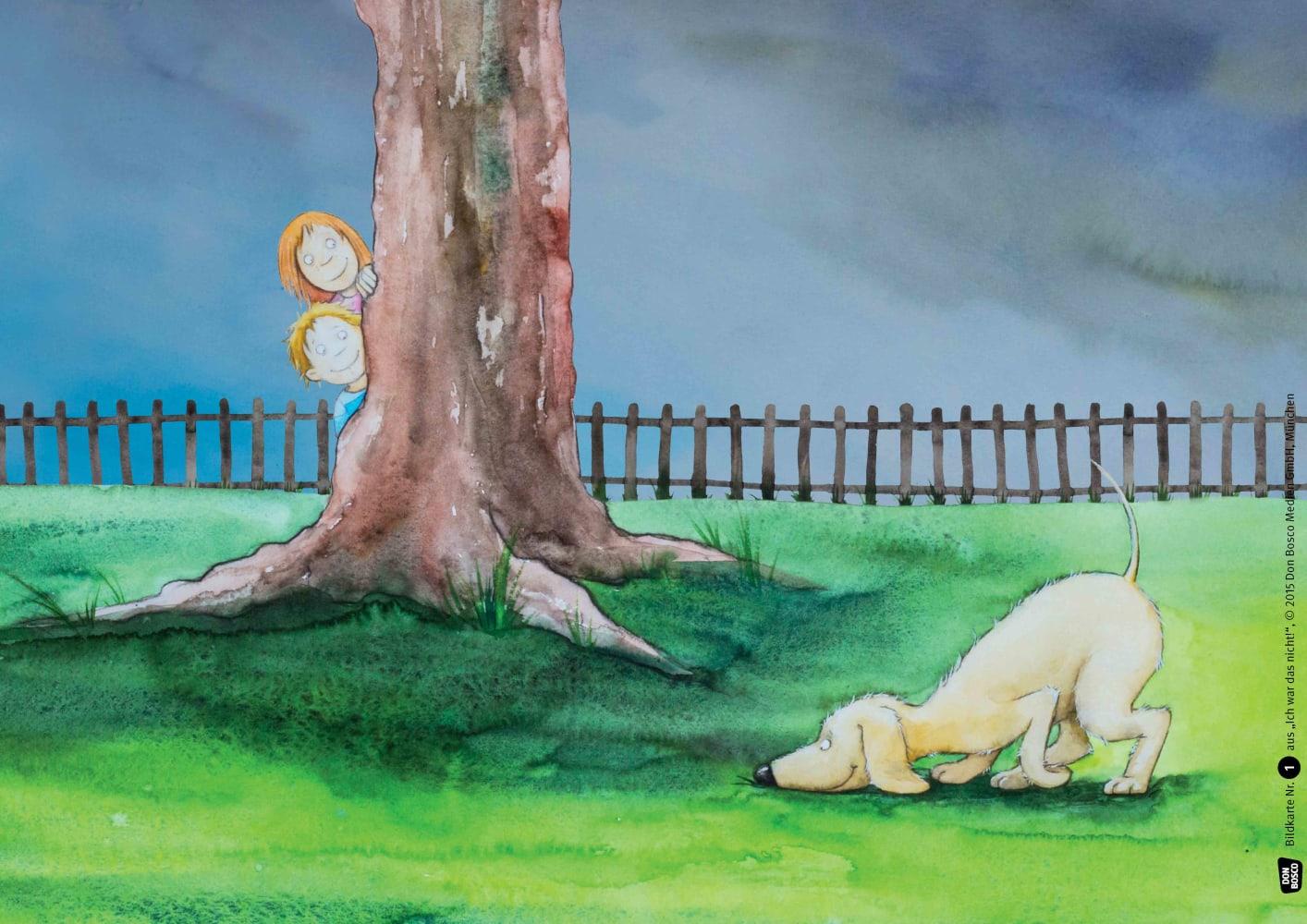 Beispielinhalt (Bild) Ich war das nicht! Kamishibai Bildkartenset.