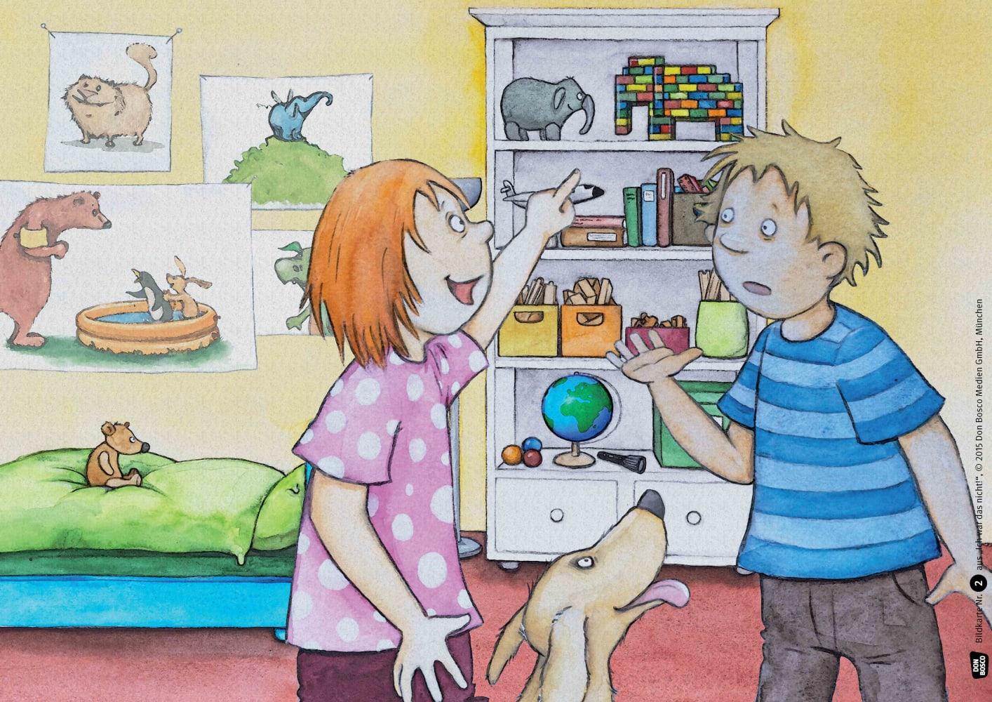 Beispielinhalt (Bild) Ich war das nicht! Kamishibai Bildkartenset.