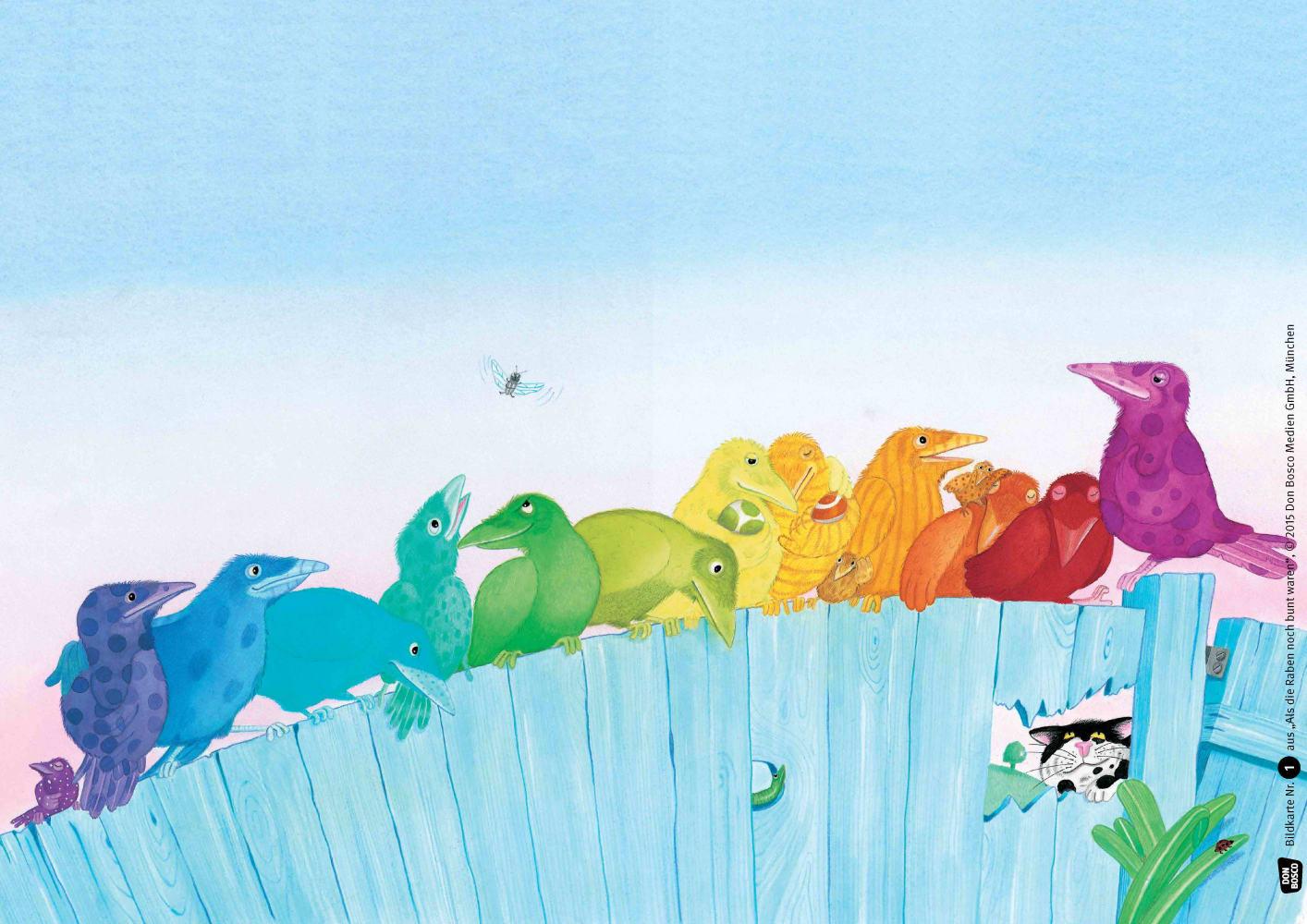 Beispielinhalt (Bild) Als die Raben noch bunt waren. Kamishibai Bildkartenset