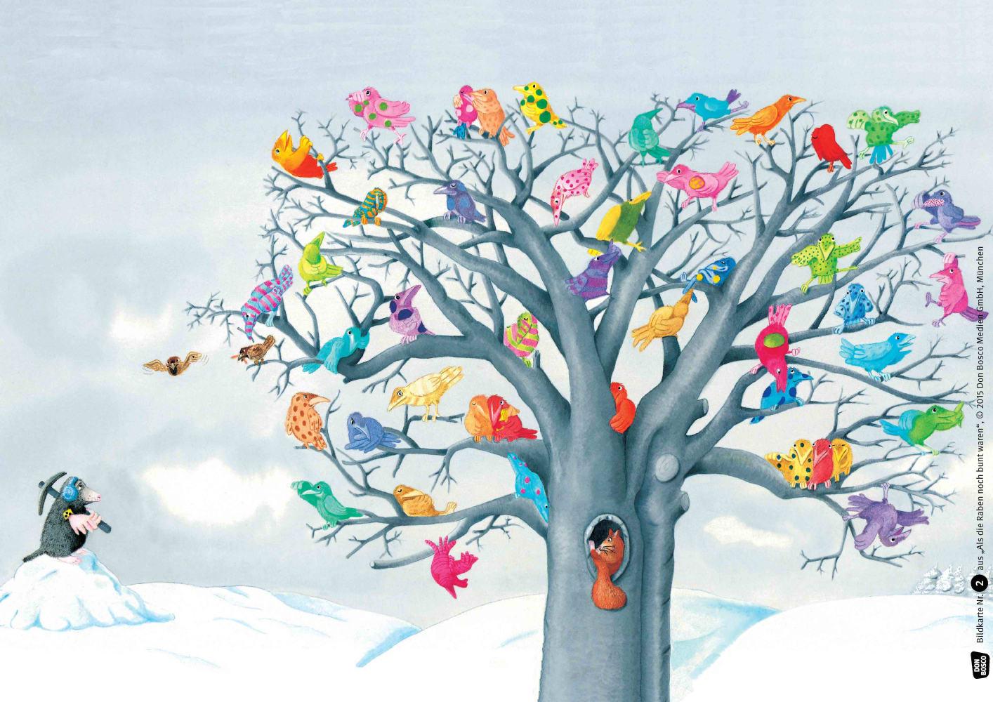 Beispielinhalt (Bild) Als die Raben noch bunt waren. Kamishibai Bildkartenset