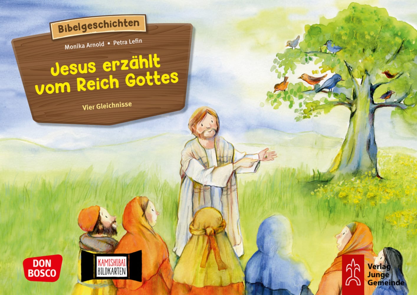 Vorderes Coverbild Jesus erzählt vom Reich Gottes. Vier Gleichnisse. Kamishibai Bildkartenset.