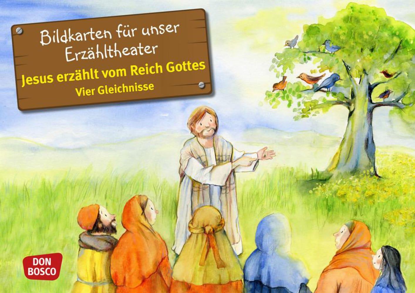 Vorderes Coverbild Jesus erzählt vom Reich Gottes. Vier Gleichnisse. Kamishibai Bildkartenset.