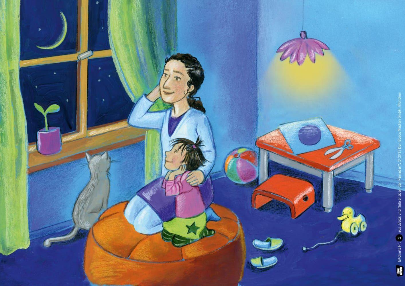 Beispielinhalt (Bild) Betül und Nele erleben den Ramadan. Kamishibai Bildkartenset.